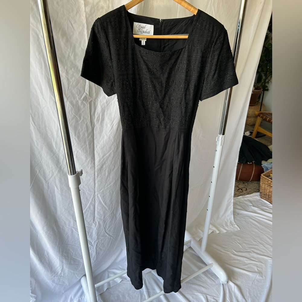 Vintage 90’s Black Sarah Elizabeth Beaded Maxi Dress w/ Back Tie size 12 - Picture 9 of 10